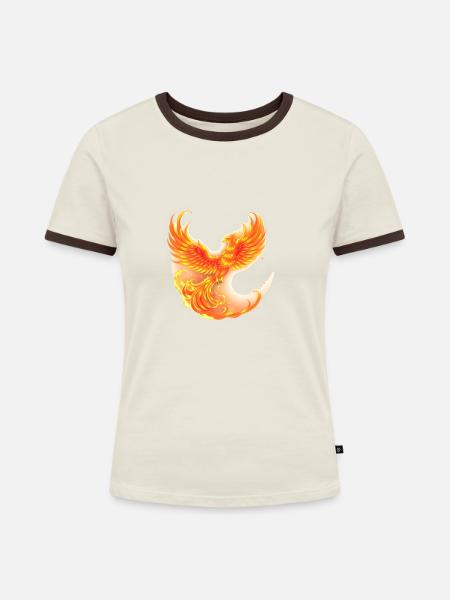 Cooler brennender Phönix - Frauen Kontrast-T-Shirt - Off-White/Dunkelbraun