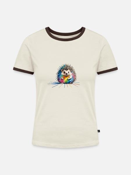 Igel - Frauen Kontrast-T-Shirt - Off-White/Dunkelbraun