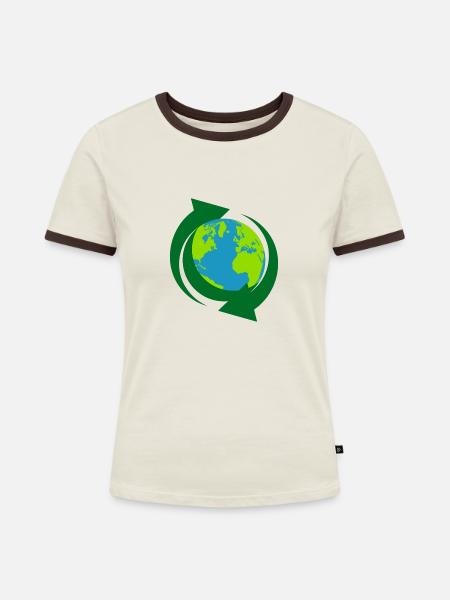 Recycling - Frauen Kontrast-T-Shirt - Off-White/Dunkelbraun