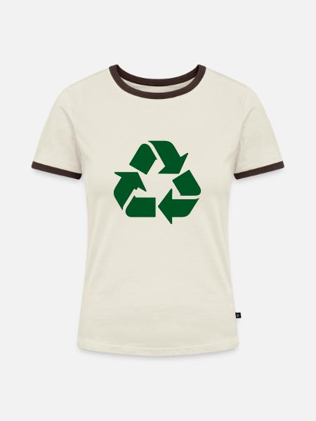 Recycling - Frauen Kontrast-T-Shirt - Off-White/Dunkelbraun