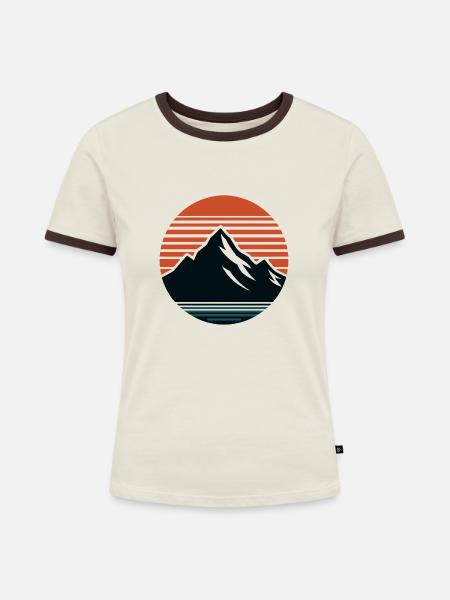 Berge, Natur, Sonnenuntergang - Frauen Kontrast-T-Shirt - Off-White/Dunkelbraun