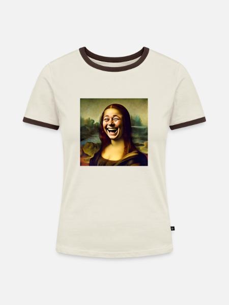 Mona Lisa lacht - Frauen Kontrast-T-Shirt - Off-White/Dunkelbraun