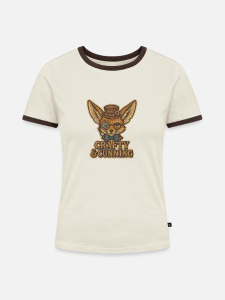 Crafty and Cunning - Steampunk Fennek - Frauen Kontrast-T-Shirt - Off-White/Dunkelbraun