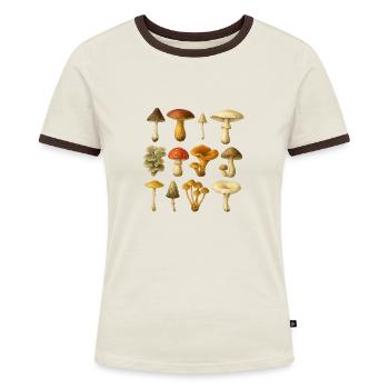 Champignons - Champignons - Champignons - Frauen Kontrast-T-Shirt - Off-White/Dunkelbraun - Vorne - AI Model Female 172 dark (172cm)
