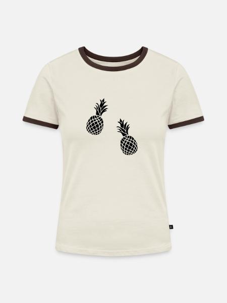 Ananas Silhouette - Frauen Kontrast-T-Shirt - Off-White/Dunkelbraun
