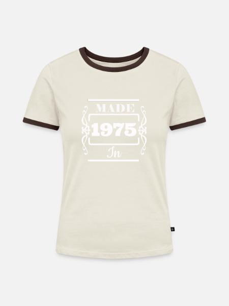 Hergestellt 1975 - Frauen Kontrast-T-Shirt - Off-White/Dunkelbraun