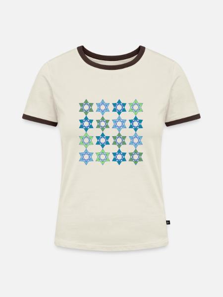 Star Scape Geometrisches Muster - Frauen Kontrast-T-Shirt - Off-White/Dunkelbraun
