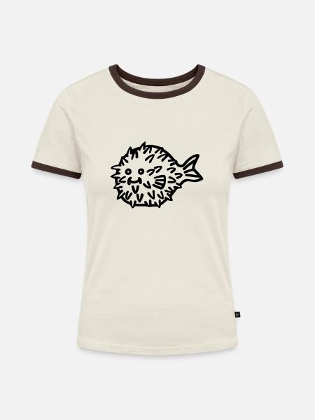 Kugelfisch - Frauen Kontrast-T-Shirt - Off-White/Dunkelbraun