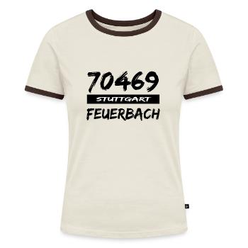 70469 Stuttgart Feuerbach Postleitzahl tshirt - Frauen Kontrast-T-Shirt - Off-White/Dunkelbraun - Vorne - AI Model Female 172 dark (172cm)