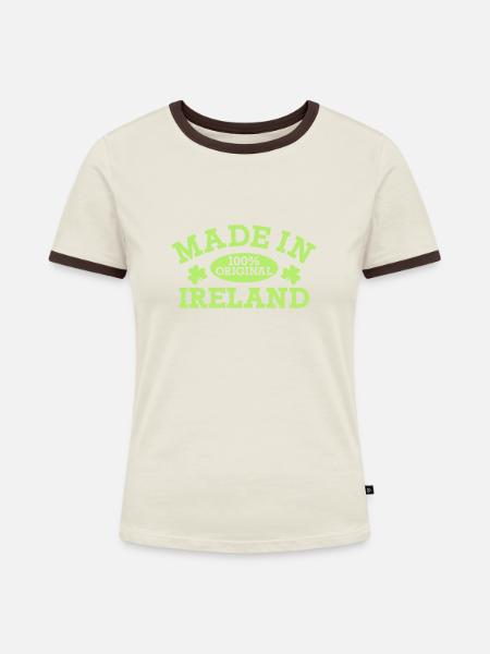 Made in Ireland - Frauen Kontrast-T-Shirt - Off-White/Dunkelbraun
