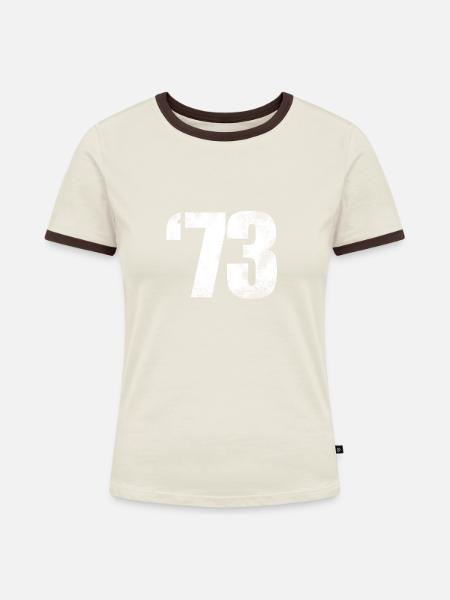 73 now! - Frauen Kontrast-T-Shirt - Off-White/Dunkelbraun
