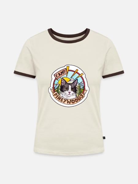 Campingplatz Pineywoods - Frauen Kontrast-T-Shirt - Off-White/Dunkelbraun