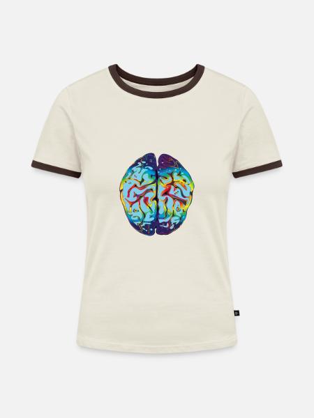 LSD Gehirn - Frauen Kontrast-T-Shirt - Off-White/Dunkelbraun