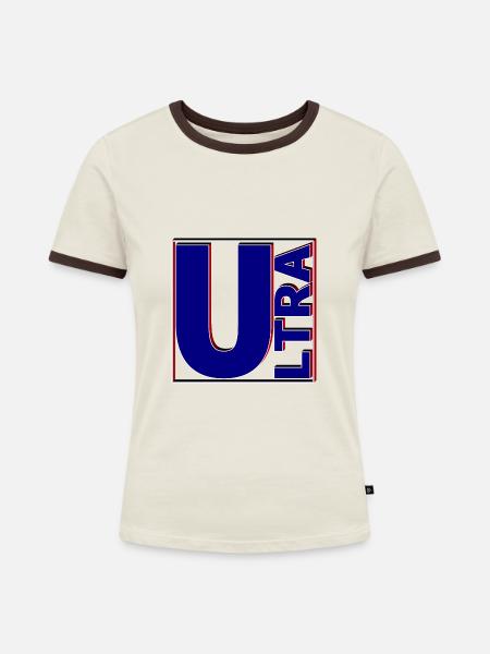ULTRA - Frauen Kontrast-T-Shirt - Off-White/Dunkelbraun