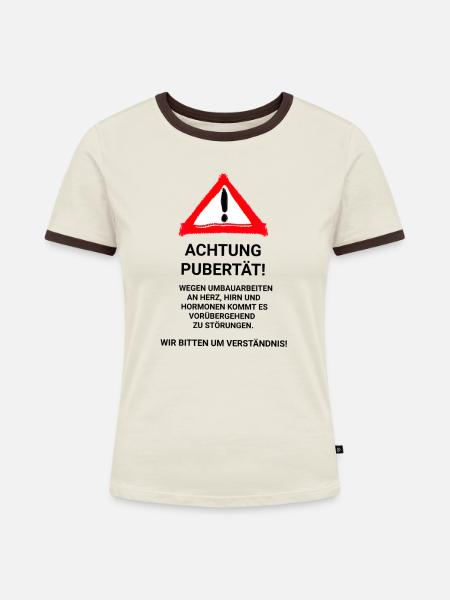 Achtung Pubertät! - Frauen Kontrast-T-Shirt - Off-White/Dunkelbraun