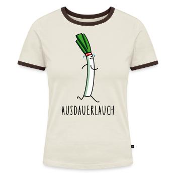 Jogging Lauch - Sport - Frauen Kontrast-T-Shirt - Off-White/Dunkelbraun - Vorne - AI Model Female 172 dark (172cm)