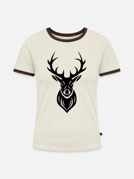 Hirsch Geweih - Frauen Kontrast-T-Shirt - Off-White/Dunkelbraun
