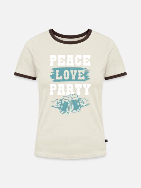 bier friede liebe - Frauen Kontrast-T-Shirt - Off-White/Dunkelbraun