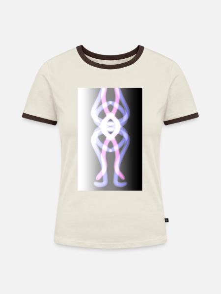 Figur, Fantasie, Muster - Frauen Kontrast-T-Shirt - Off-White/Dunkelbraun