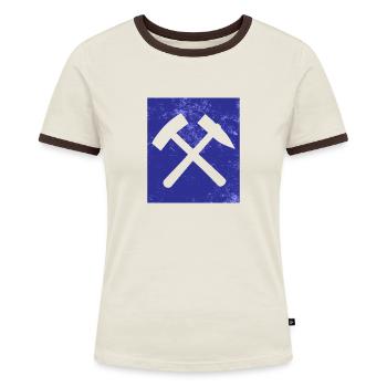 Hammer und Schlägel Ruhrpott - Frauen Kontrast-T-Shirt - Off-White/Dunkelbraun - Vorne - AI Model Female 172 dark (172cm)