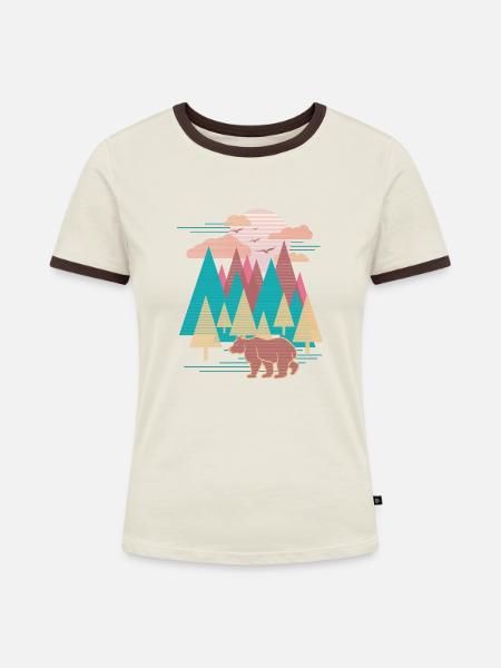 Landschaft (Bär) - Frauen Kontrast-T-Shirt - Off-White/Dunkelbraun