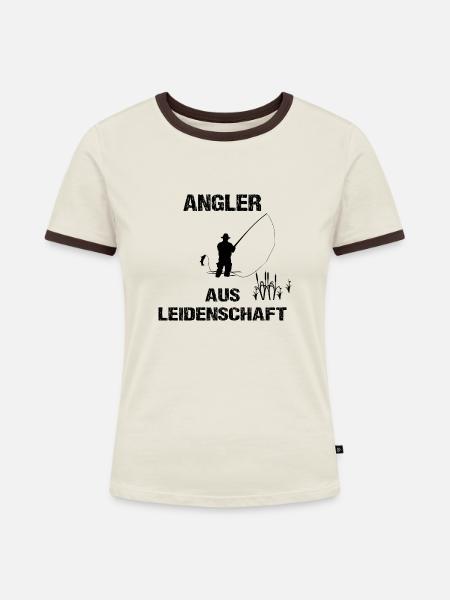 Angeln - Frauen Kontrast-T-Shirt - Off-White/Dunkelbraun