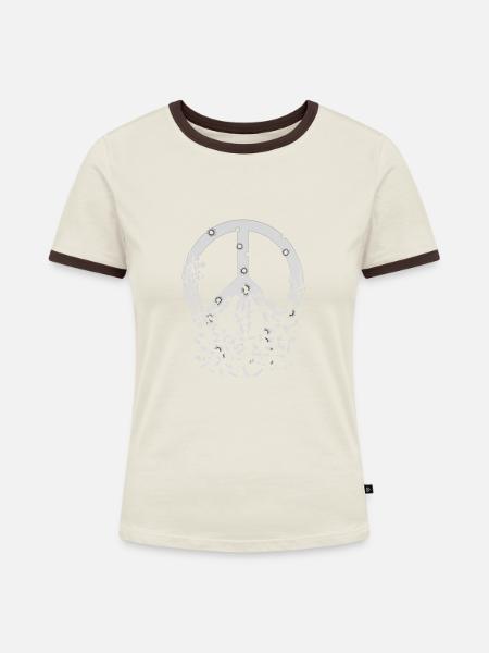 Weisses Friedenszeichen Einschusslöcher Zerfällt - Frauen Kontrast-T-Shirt - Off-White/Dunkelbraun