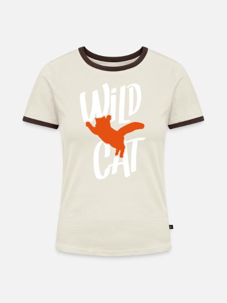 katze silhouette wild cat - Frauen Kontrast-T-Shirt - Off-White/Dunkelbraun