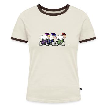 Radsport Schafe - Frauen Kontrast-T-Shirt - Off-White/Dunkelbraun - Vorne - AI Model Female 172 dark (172cm)