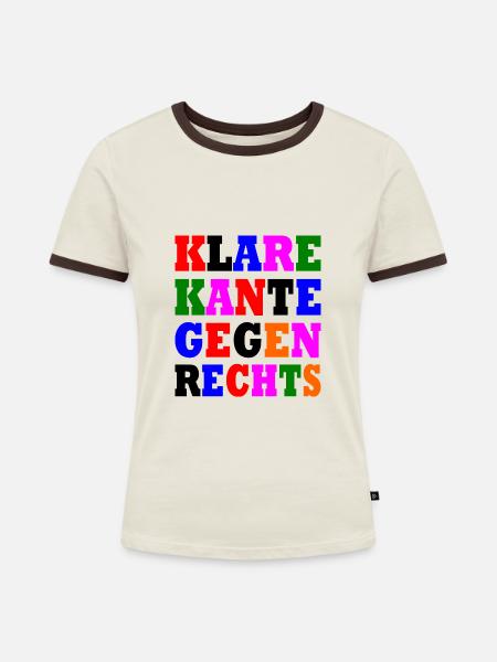 klare kante gegen rechts - Frauen Kontrast-T-Shirt - Off-White/Dunkelbraun