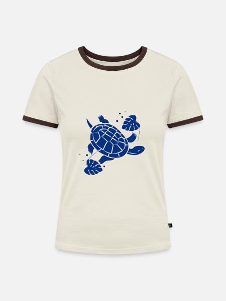 Schildkröte / Kriechtier - Reptilie - Frauen Kontrast-T-Shirt - Off-White/Dunkelbraun