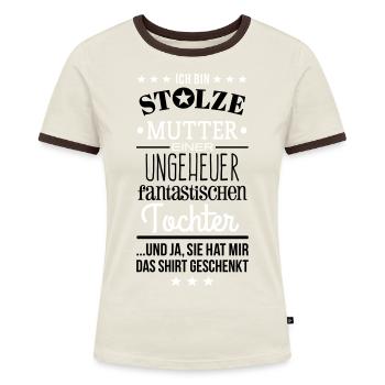 Ungeheuer fantastische Tochter - Mutter / Shirt - Frauen Kontrast-T-Shirt - Off-White/Dunkelbraun - Vorne - AI Model Female 172 dark (172cm)