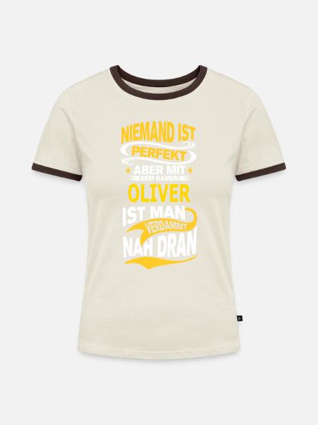 OLIVER - Frauen Kontrast-T-Shirt - Off-White/Dunkelbraun