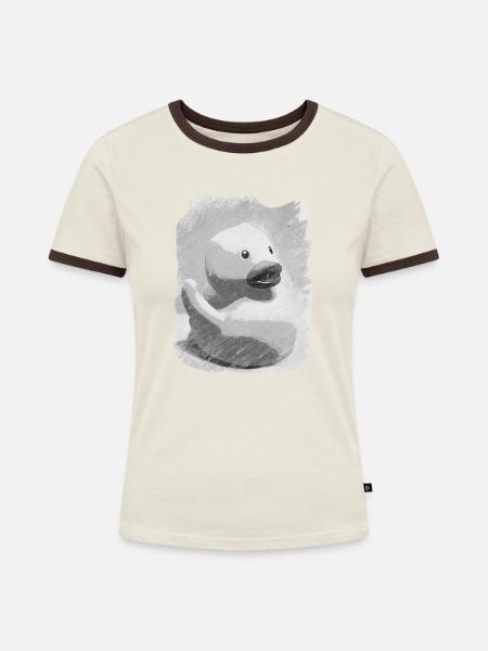 Graue Ente - Frauen Kontrast-T-Shirt - Off-White/Dunkelbraun