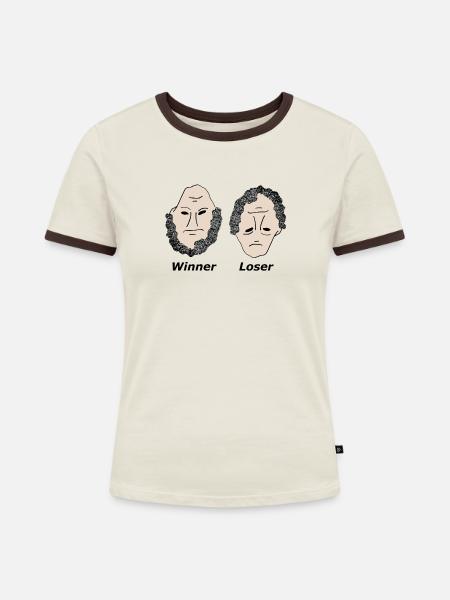 Winner Loser black - Frauen Kontrast-T-Shirt - Off-White/Dunkelbraun