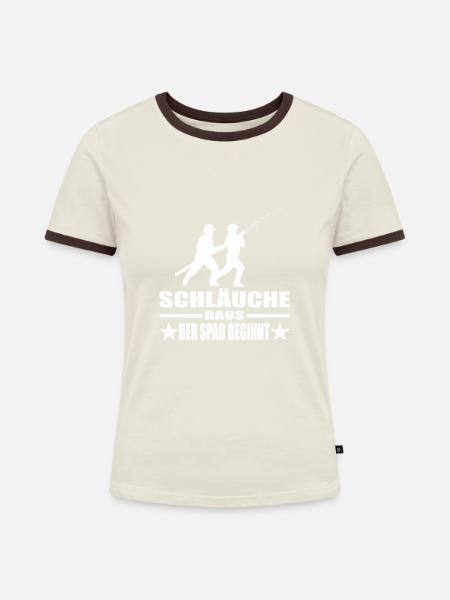 Feuerwehr - Frauen Kontrast-T-Shirt - Off-White/Dunkelbraun