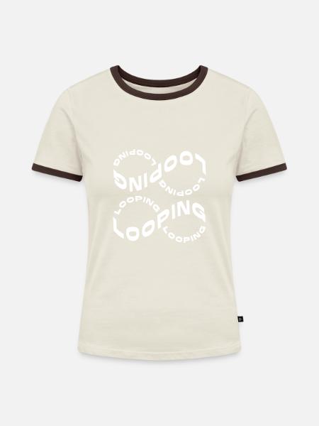 Looping Kopfüber - Frauen Kontrast-T-Shirt - Off-White/Dunkelbraun