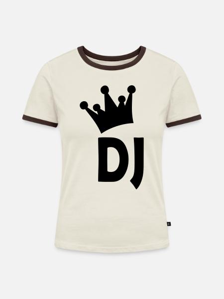 dj - Frauen Kontrast-T-Shirt - Off-White/Dunkelbraun