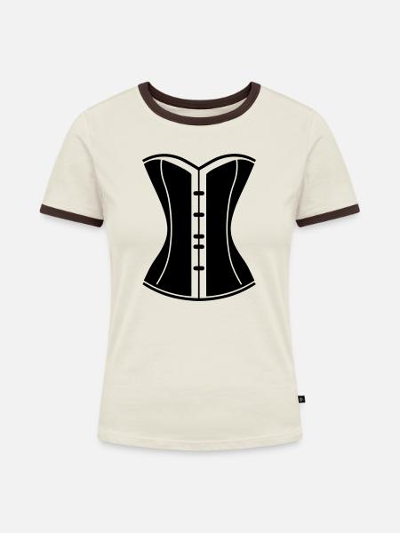 Korsett - Frauen Kontrast-T-Shirt - Off-White/Dunkelbraun