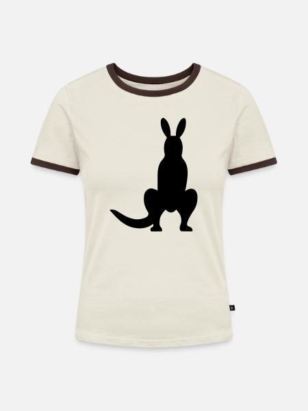 Känguru - Frauen Kontrast-T-Shirt - Off-White/Dunkelbraun