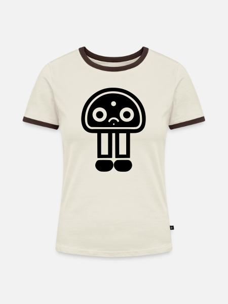 Kleiner Roboter - Frauen Kontrast-T-Shirt - Off-White/Dunkelbraun