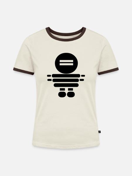 Kleiner Roboter - Frauen Kontrast-T-Shirt - Off-White/Dunkelbraun