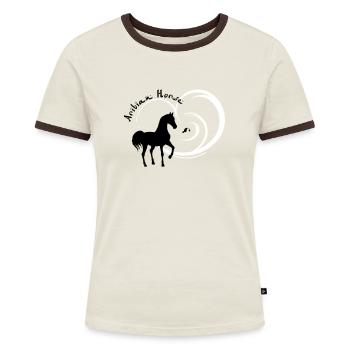 Arabian Horse für Araber Fans - Frauen Kontrast-T-Shirt - Off-White/Dunkelbraun - Vorne - AI Model Female 172 dark (172cm)