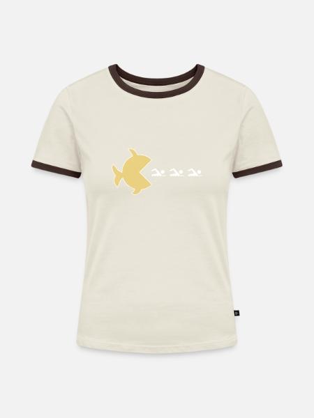 Fischman - Frauen Kontrast-T-Shirt - Off-White/Dunkelbraun