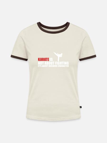 Karate - Frauen Kontrast-T-Shirt - Off-White/Dunkelbraun