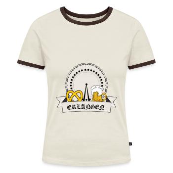 Erlangen Wappen - Frauen Kontrast-T-Shirt - Off-White/Dunkelbraun - Vorne - AI Model Female 172 dark (172cm)