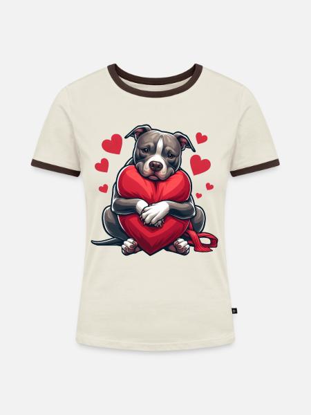Pitbull Liebe - Frauen Kontrast-T-Shirt - Off-White/Dunkelbraun