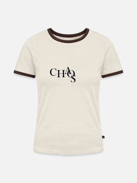 CHAOS - Frauen Kontrast-T-Shirt - Off-White/Dunkelbraun