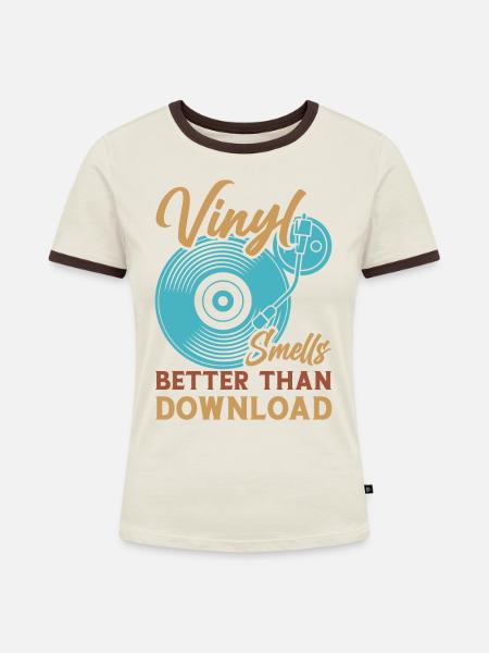 Retro Vinyl Sammlung Schallplatte Plattenspieler - Frauen Kontrast-T-Shirt - Off-White/Dunkelbraun