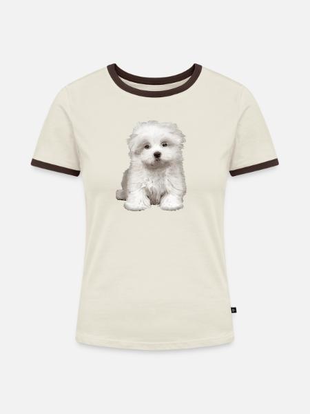 Welpe - Frauen Kontrast-T-Shirt - Off-White/Dunkelbraun